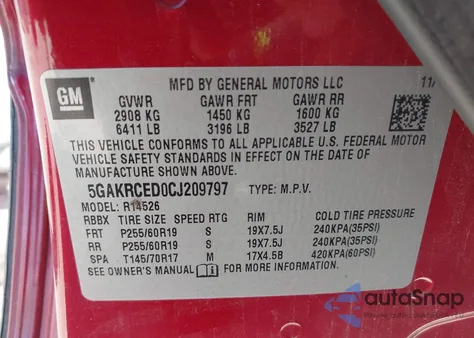 2012 Buick Enclave Leather from USA, damaged, VIN 5GAKRCED0CJ209797